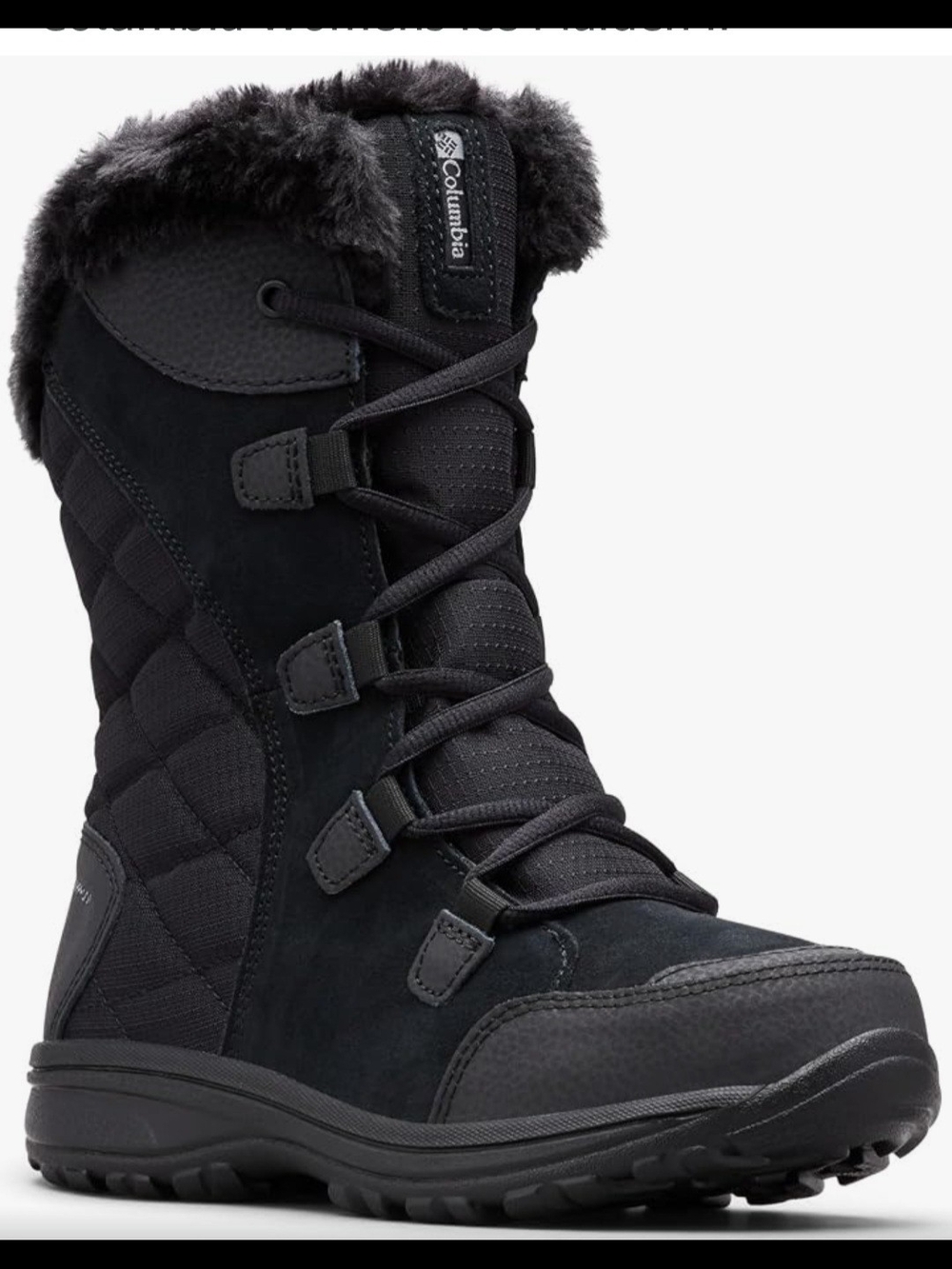 Columbia Women's Ice Maiden Black Faux-Fur Trim Winter Lace-Up Boot, 8.5